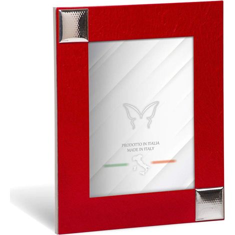 Cadre photo de table, simili cuir froissé, rouge, compatible avec photos 13 x 18 cm (1/5)