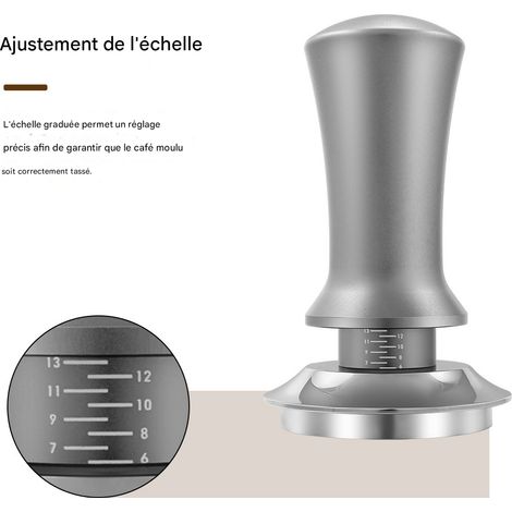 Presse-café à Force Constante Réglable avec Graduation, Distributeur de Café Automatique, Équilibre Parfait, Finition Argentée, Accessoire Idéal pour Extraction Uniforme d’Expresso (1/5)