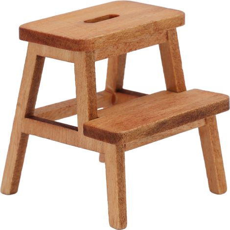 Tabouret miniature pour maison de poupée à l'échelle 1/12, modèle Vivid 4 pieds, 2 marches, léger, de forme rectangulaire, en bois. (1/5)