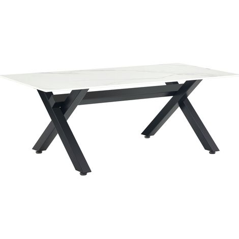 Table Basse IXE Métal Chrome Plateau Verre Trempé Marbré Blanc 120x60x45cm (1/5)