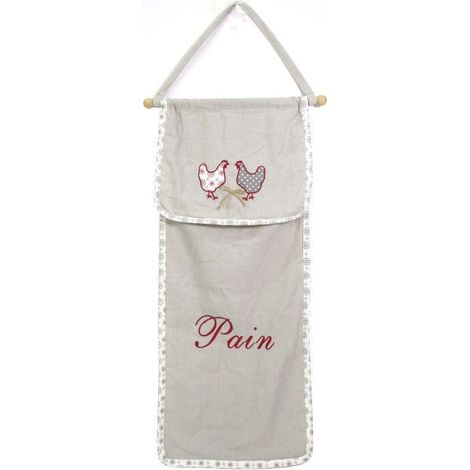 Aubry Gaspard – Huche à pain en coton et lin – Dimensions 68 cm x 28 cm – À suspendre – Motif poules décoratif (1/2)