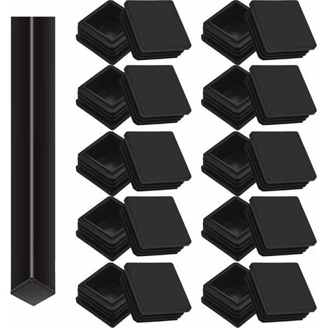 20 tapones de tubo cuadrados, 40 x 40 mm, tapones de tubo cuadrados, tapas de plástico para patas de mesa, silla y muebles (negro), (1/5)