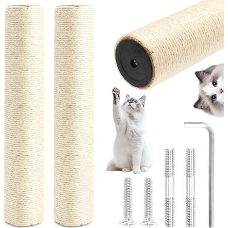 Lot de 2 troncs à chat de rechange Ø 7 x 40 cm Blanc avec M8 Arbre à chat en sisal avec vis Empilable jusqu'à 80 cm Pièces de rechange pour arbre à chat Colonne à chat Montage facile (1/5)