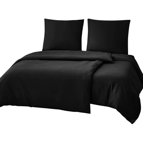 Bettwäsche-Set 135x200cm 4-teilig Schwarz Mikrofaser mit Reißverschluss (1/5)