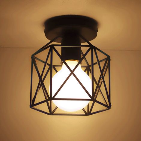 Plafonnier semi-encastré E27, plafonnier à cage en métal industriel rétro avec ampoule chaude, adapté au salon et à la chambre à coucher (1/5)