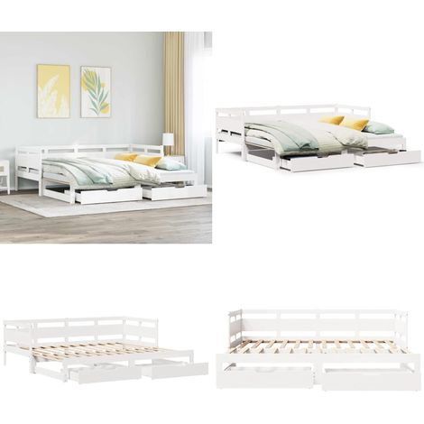 vidaXL Lit de jour avec gigogne et tiroirs sans matelas blanc 80x200cm (1/5)