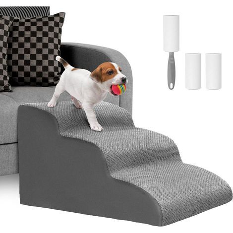 Hundetreppe mit 3 Stufen, 30D-Schaumstoff, waschbarer, rutschfester Bezug für Sofa, Bett, Kleintier (1/5)