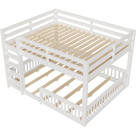 Lit superposé blanc 160 x 200 cm avec barrières en pin et MDF (1/5)