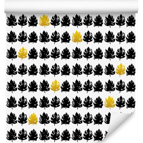 Papel pintado con hojas negras, gris y gris claro para salón y dormitorio, 50x1000 mm. (1/5)