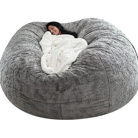 Pouf Lazy Sofa en fausse fourrure - 135 cm x 65 cm - Gris clair