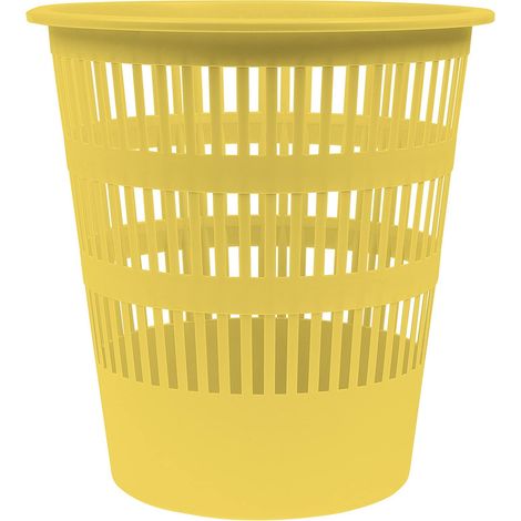 Corbeille à papier D307-11, 12 litres, couleur jaune pastel, plastique, pour bureau, cuisine, stable, résistant à la déchirure, 1 pièce
