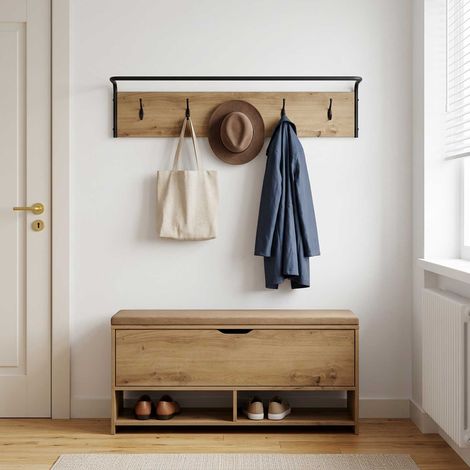 vidaXL Porte-manteau Montage mural Chêne artisanal 100 x 30 x 25 cm (1/5)
