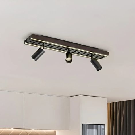 [GEBRAUCHT] B-Ware Lucande Deckenstrahler Spot Led Leuchte Holz Schwarz Eiche 3 Flammig 70 Cm