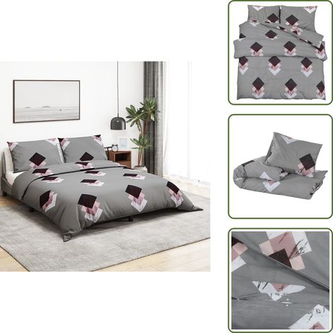 Ensemble de housse de couette Gris 240x220 cm Coton - Housses De Couette - Linge De Lit - Drap Housse - Literie - Coton (1/5)