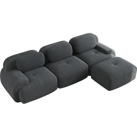 Divano angolare modulare senza montaggio in velluto a coste grigio 298x178x70 cm (1/5)