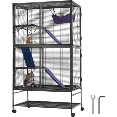 Cage à furet en métal roulante 1640 mm, grande cage pour petits animaux à 4 niveaux avec rampes et plateau, pour rats de compagnie, hamster, cochon d'Inde, chinchilla, écureuil, hérisson, lapin (1/5)