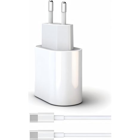 Carregador USB-C 20W - Com Cabos USB-C - USB-C, Branco, Power Adapter para Telefones e Tablets
