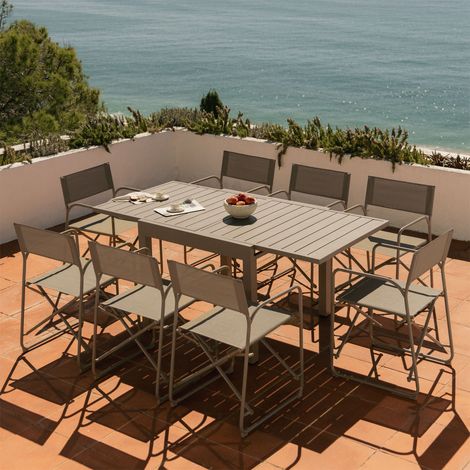 Set de table extensible 90-180x90 cm en aluminium Starmi et 8 chaises de réalisateur pliantes de jardin en acier Melida SKLUM Moka Brown (1/5)