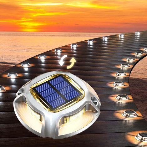 4Pcs Lampe Solaire Extérieur Jardin LED Blanc Chaud/Froid, Balise Solaire Eclairage Etanche IP68, Spot LED Extérieur Solaire pour Chemin Allée Escalier Terrasse Pont, Lumiere Solaire Auto