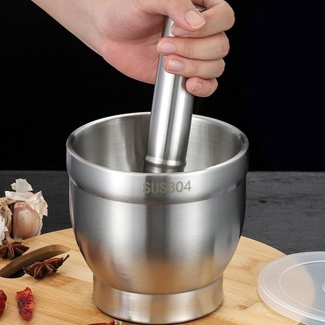 Presse-ail en acier inoxydable 304 pour la cuisine, poignée ergonomique antidérapante avec design amovible, facile à nettoyer, broyeur à épices multifonction (cercle) (1/5)