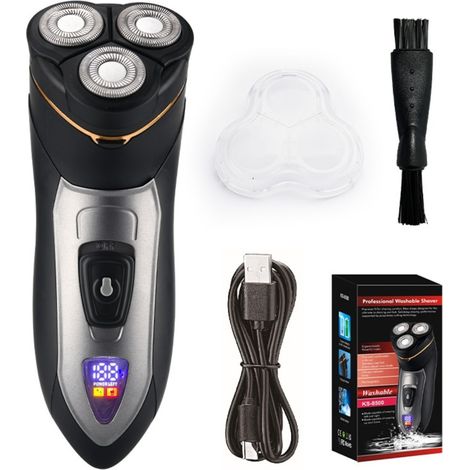 Rasoir électrique rotatif 3 têtes — humide et sec, entièrement lavable, rechargeable, écran LED, tondeuse barbe et pattes intégrée (1/5)