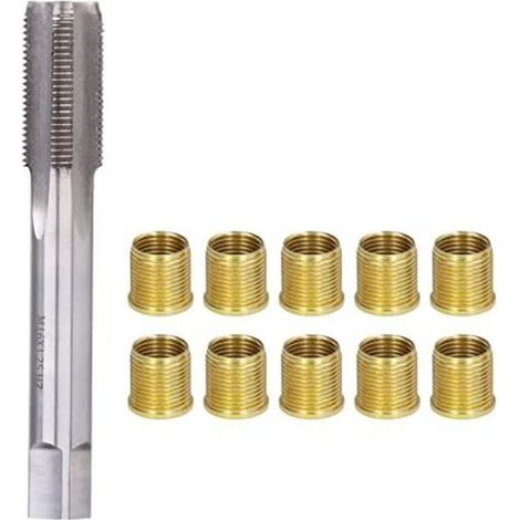 Outils de Réparation de Trou de Filetage de Bougie D'allumage, Kit de Réparation de Filetage avec 10 Inserts Filetés M14 X 1,25 et Un Taraud Fileté M16 X 1,25 pour Moteur à Essence (1/4)