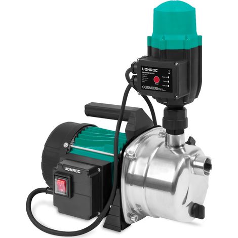 Vonroc – Pompe hydrophore automatique 1000W – Débit 3500 l/h – Pression 4,4 bar – Hauteur de refoulement 44 m – Protection contre fonctionnement à sec