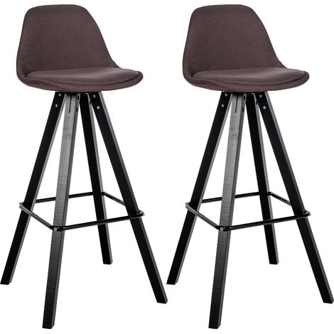 Lot de 2 tabourets de bar chaise haute repose-pieds style scandinave en tissu marron structure en bois foncé carré 100006334