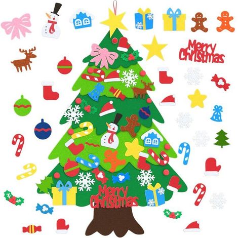 Kit de bricolage type B Sapin de Noël en feutrine 100×70cm 36 décorations détachables à suspendre (1/5)
