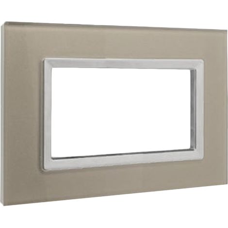 Placca Interruttore Luci Vetro Avorio Compatibile Matix 4 Moduli c4804 VDA (1/5)