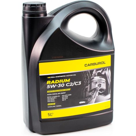 Carburol Radium 5W-30 C2/C3 – Huile Moteur Synthétique 5L BMW LL-04, GM DEXOS 2, PSA B71 2290