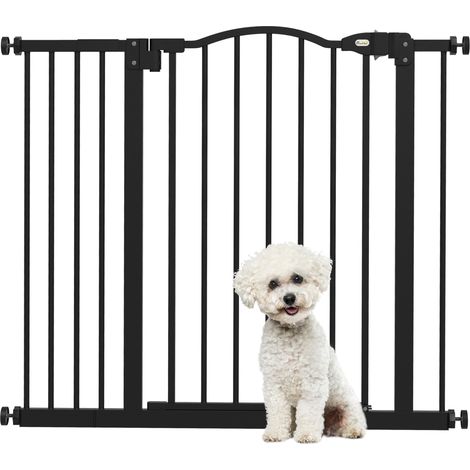 Barrière de sécurité pour chiens, avec porte, noir, 74-94 cm, pour maison et usage quotidien, format pratique, style facile à associer