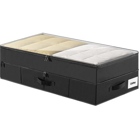 Boîte de rangement sous lit, grand organisateur pour vêtements, couettes et couvertures, pliable en tissu Oxford, 120 L, 80 x 40 x 23 cm, noir. (1/4)