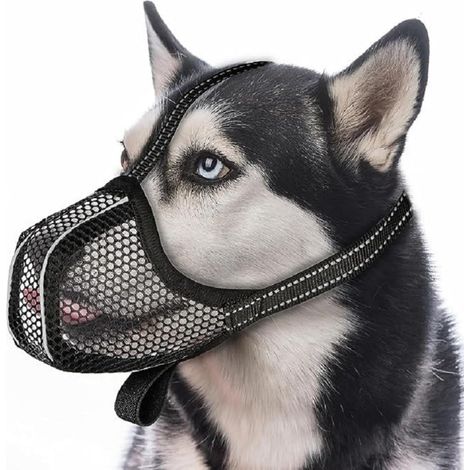 Muselière pour chien, tissu en maille respirante, masque pour animaux de compagnie anti-aboiements et anti-morsures, convient aux chiens de petite et grande taille (L). (1/5)