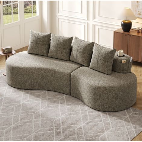 Canapé 240/109/60 cm en kaki en lin avec porte-gobelets et poches latérales (1/5)