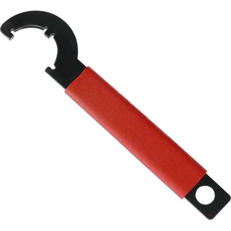 Clé à fourche réglable (clé en C) en acier au carbone avec poignée antidérapante en caoutchouc rouge – outil robuste pour amortisseurs, motos et vélos (pour le montage et le démontage des contre-écro (1/3)