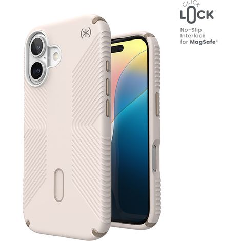 Funda Speck Presidio2 Grip ClickLock y MagSafe para iPhone 16 (Bleched Bone / Heirloom Gold / Hazel Brown) (1/5)