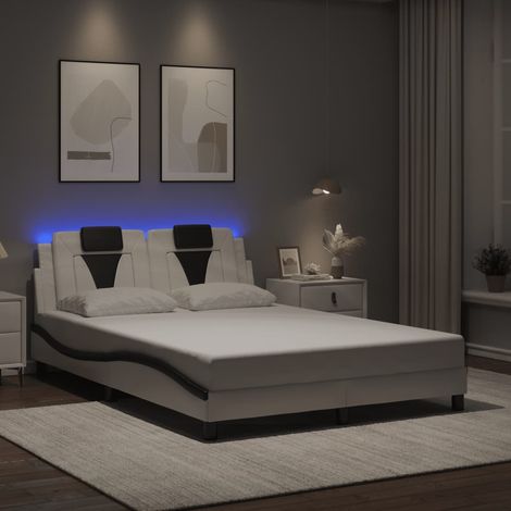 Cadre de lit Viana avec LED sans matelas-Structure de lit à LED sans matelas blanc et noir 140x190 cm 880838 (1/5)