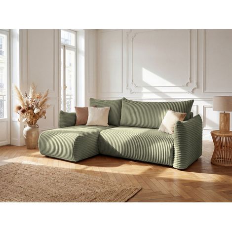 Ecksofa Schlafsofa MAILAND XS in Stoff Olivgrün Ottomane Links
