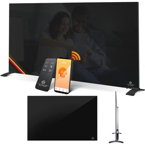 KESSER® Riscaldatore a infrarossi Convettore in vetro Riscaldatore elettrico a risparmio energetico 2in1 a pavimento e a parete con rilevamento finestra aperta + telecomando nero / 500W