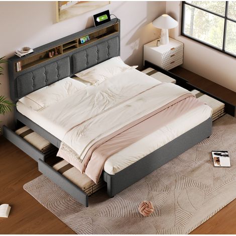 Letto matrimoniale con 4 cassetti e materasso 140x200 OKMYHOME (1/5)