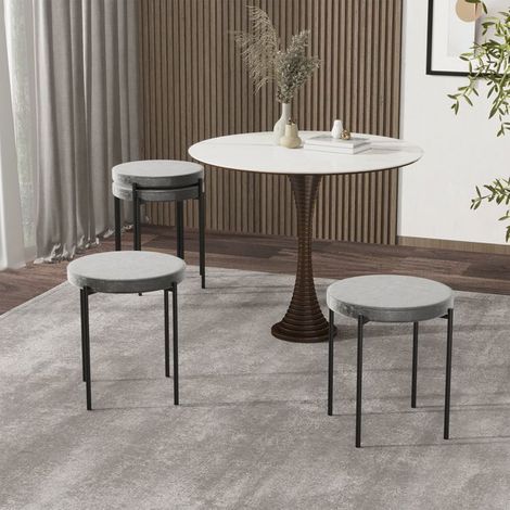 Chaise de Cuisine 41 x 41 x 46 cm assise rembourrée empilable effet velours métal gris lot de 4 pièces (1/5)