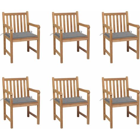 vidaXL Sillas de jardín 6 uds madera maciza de teca cojines gris (1/4)
