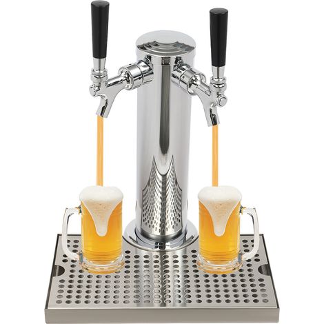 Tireuse à bière double corps – Tour à bière 2 becs en inox, argent, avec plateau égouttoir, pour bar et maison - Installation facile (1/5)