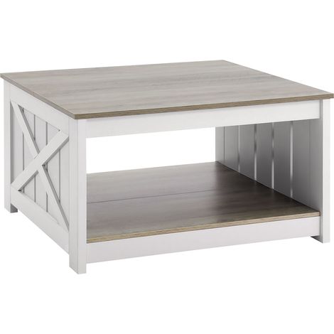 Mophorn 31,5" Farmhouse Couchtisch, quadratischer Cocktailtisch mit offenem Stauraum, rustikaler Wohnzimmertisch aus Holz, Schlafzimmer-, Apartment- und Studiomöbel, Grau und Weiß