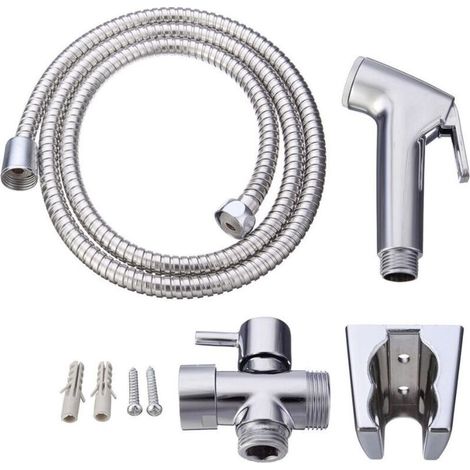 Kit hygiène WC. Robinet 3 voies + Douchette ABS + Flexible 1,5m + Support (1/4)