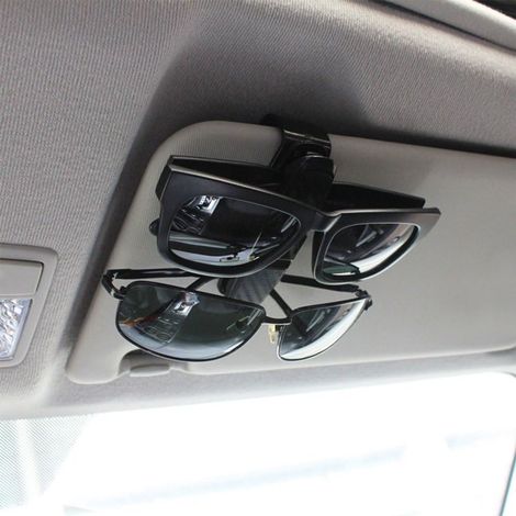 Lot de 2 porte-lunettes pour pare-soleil de voiture, compatibles avec les lunettes de soleil et autres lunettes, avec pince à ticket - noir (1/5)