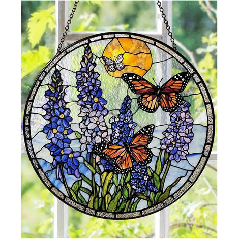 Vitrail lavande diamètre 16 cm, attrape-soleil suspendu