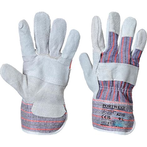 Gants Manutention Docker Croûte de Bovin Portwest A210 - Taille 10 - Norme EN388 - Renfort Paume - Sachet de 12 Paires