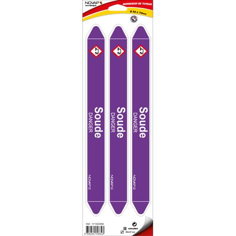Planche de 3 marqueurs de tuyauterie 355 x 37 mm pour Ø 50 à 70 mm - Soude - 4708843